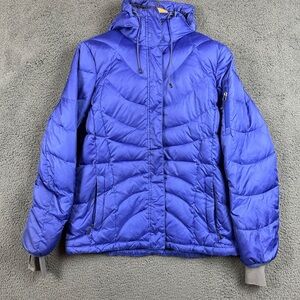Lands End Womens Small 6-8 Blue Down Puffer Jacket Hooded 800 Fill Power Quilted